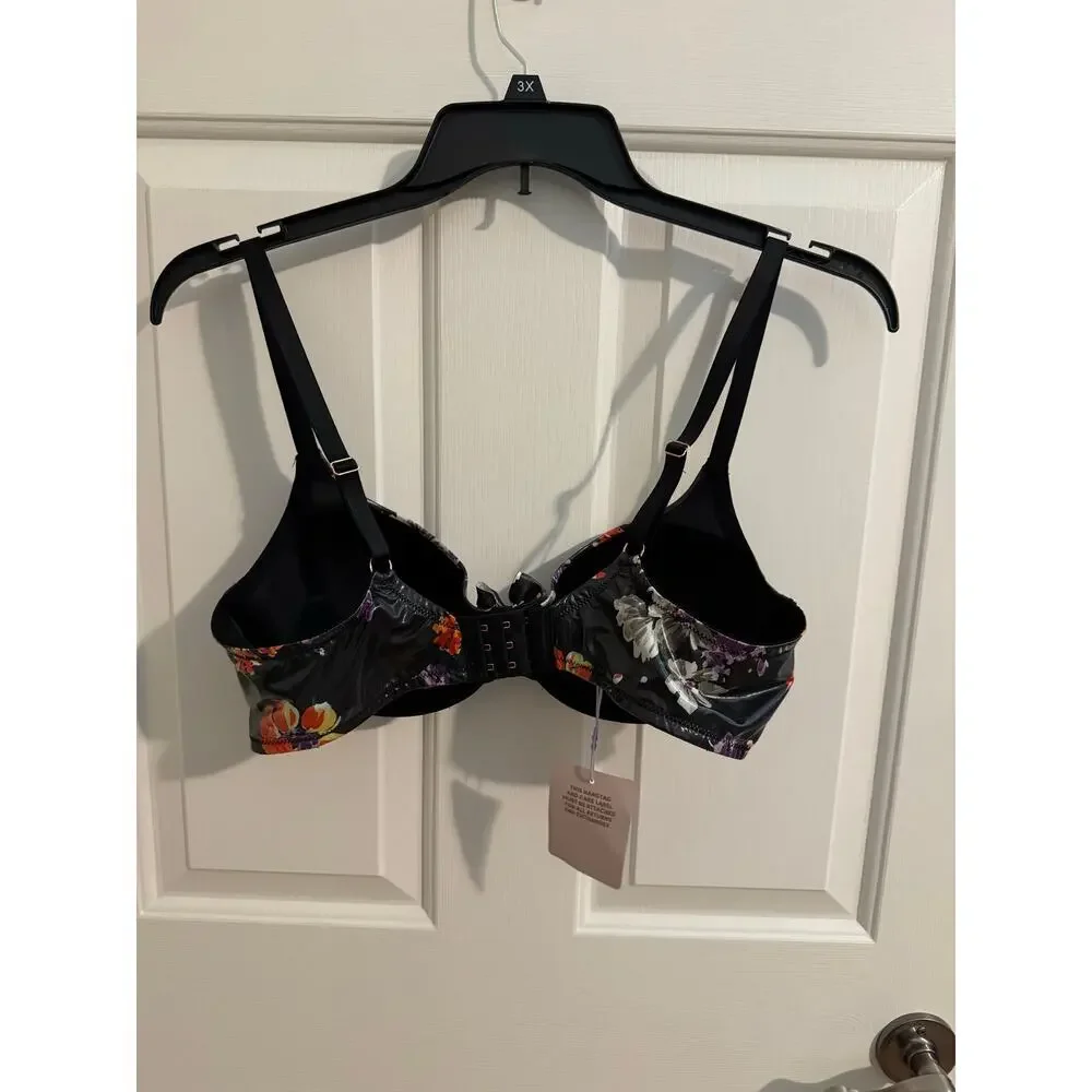 Savage X Fenty New Padded Balconette Bra Black Night Blooms Wet Look 38D